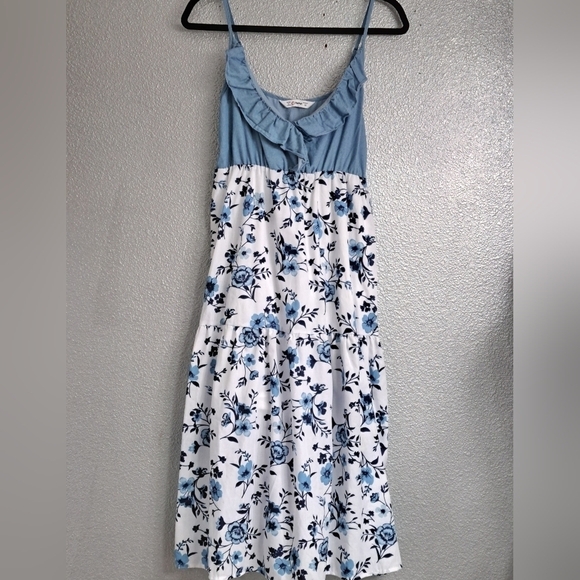 Blue Floral Sleeveless Summer Midi Dress Size M - Picture 6 of 8